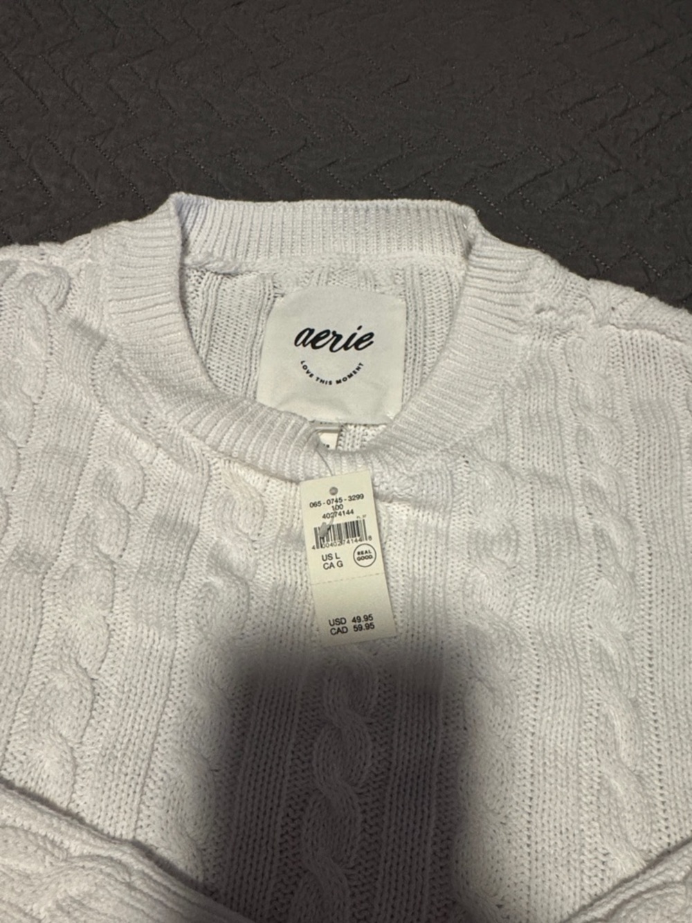 aerie White Cable-Knit Crewneck Sweater - Picture 2 of 3